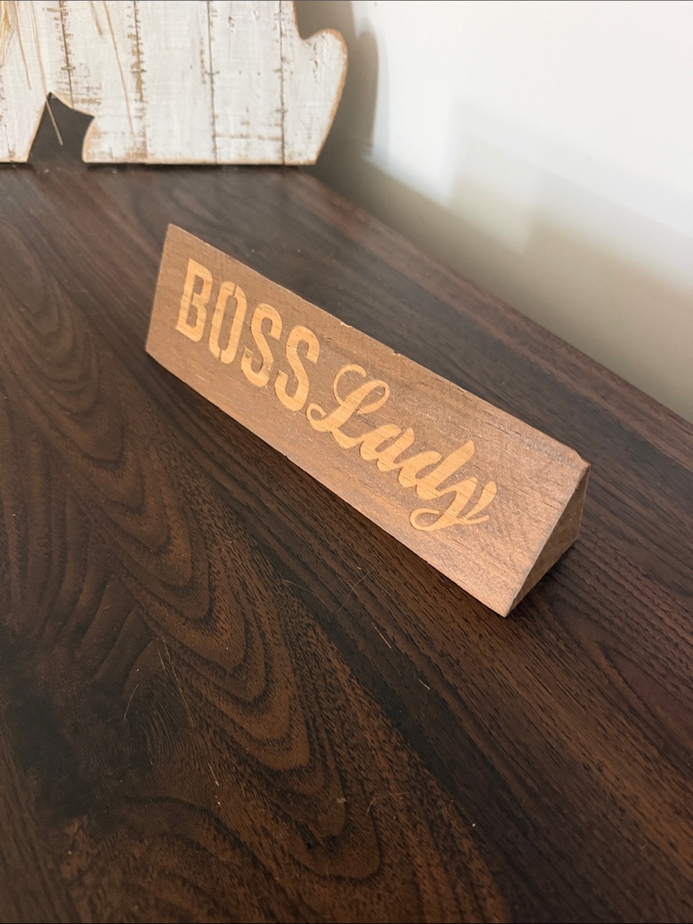 Wooden 'BOSS Lady' Desk Sign - Brown